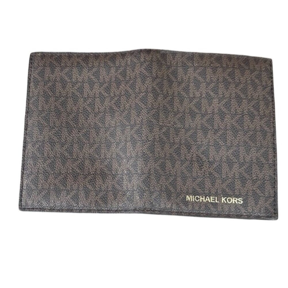 Michael Kors Brown Logo Print Leather  Bedford Travel Passport Wallet